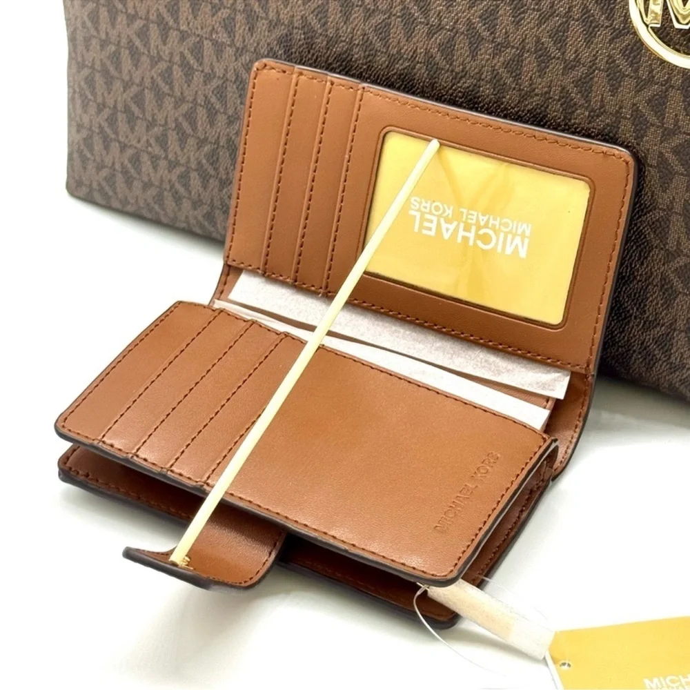 Michael Kors Sheila Large Signature Logo Tote Bag & Matching Bifold Wallet Brown